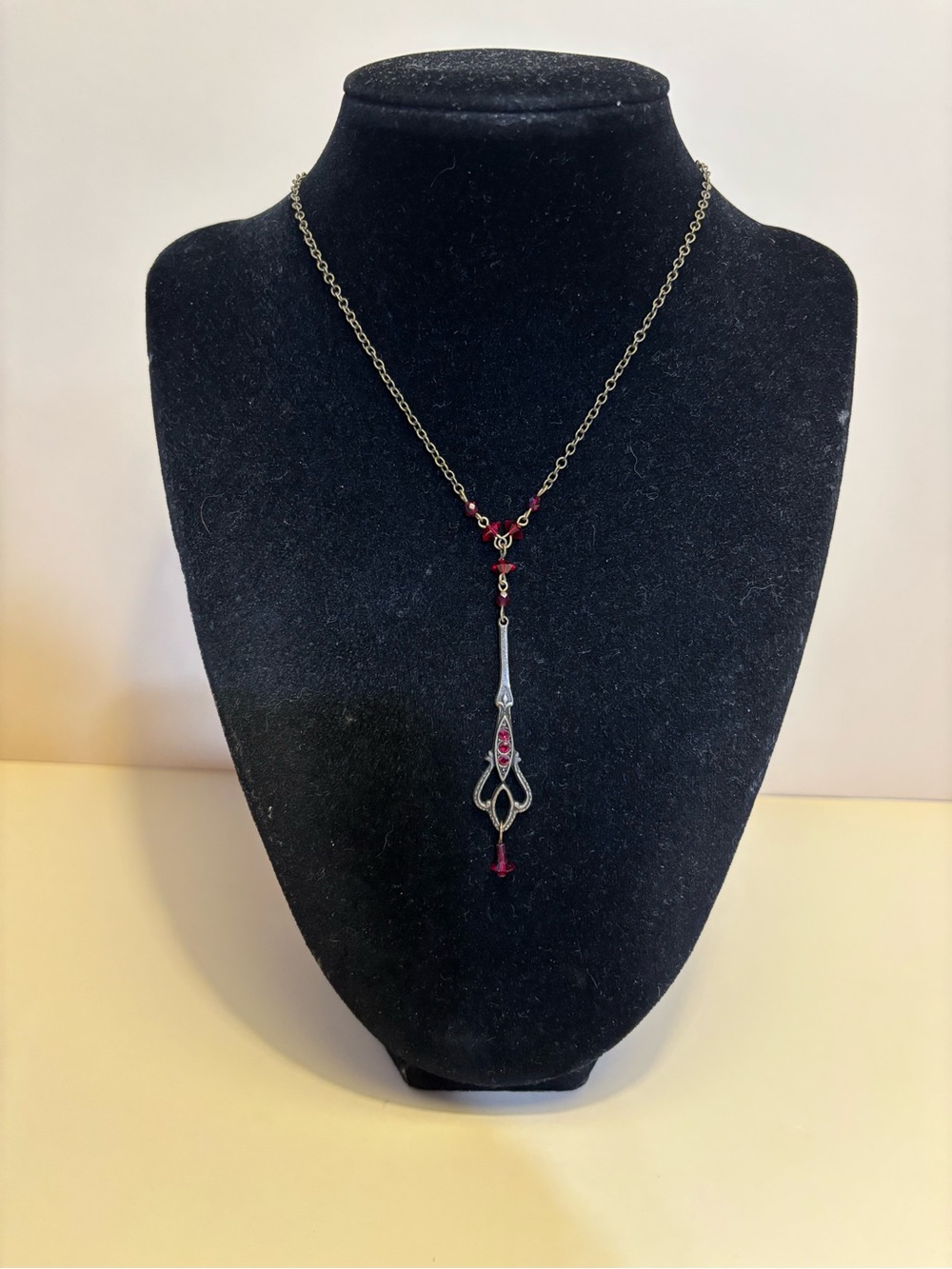 Robert Rose Brass Necklace with Ruby Red Crystal Accents 14”+2” - Picture 1 of 10